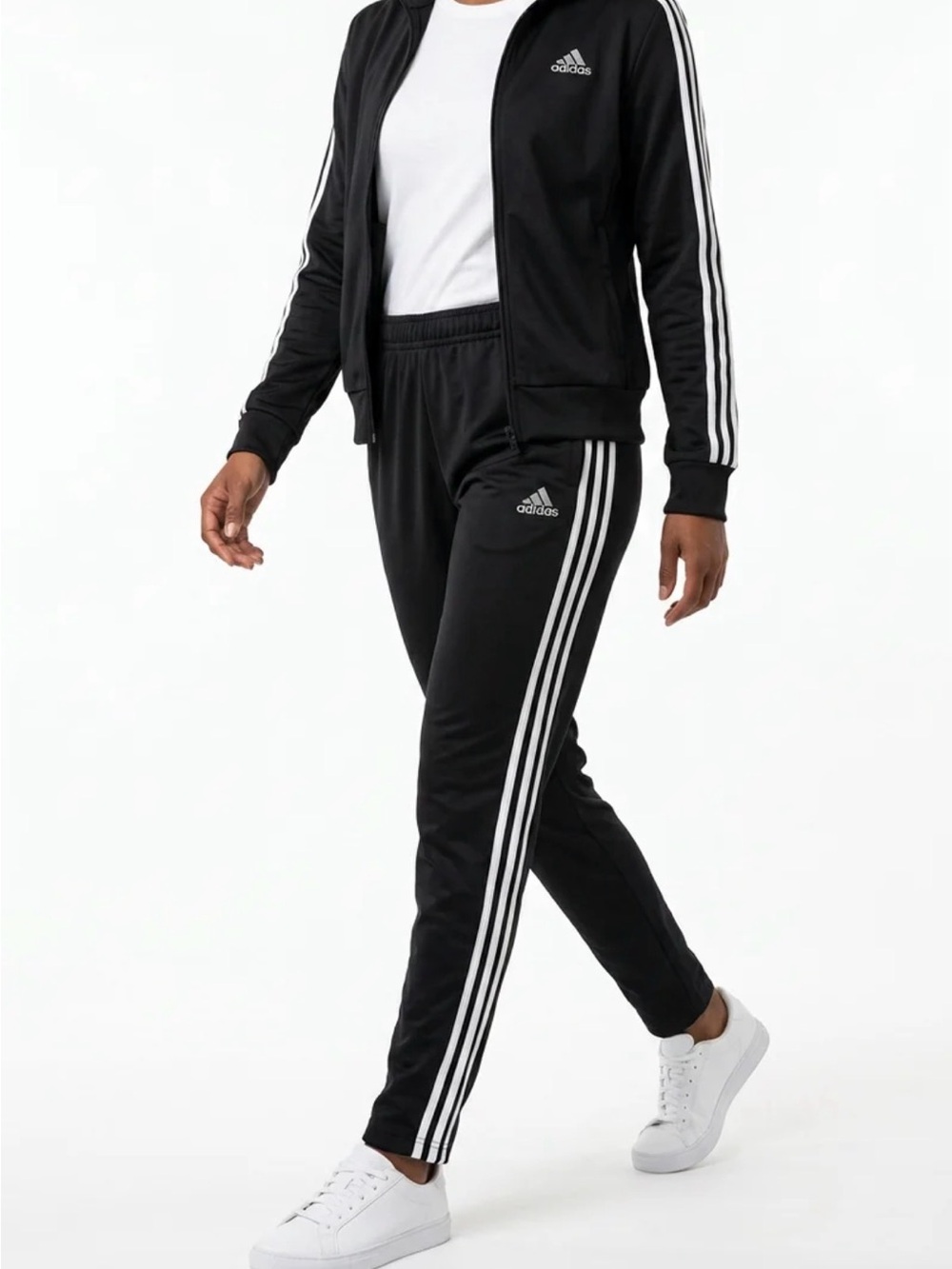 ADIDAS | Three Stripe Track Pants Tapered Leg Zip Ankle Black/White Size Large